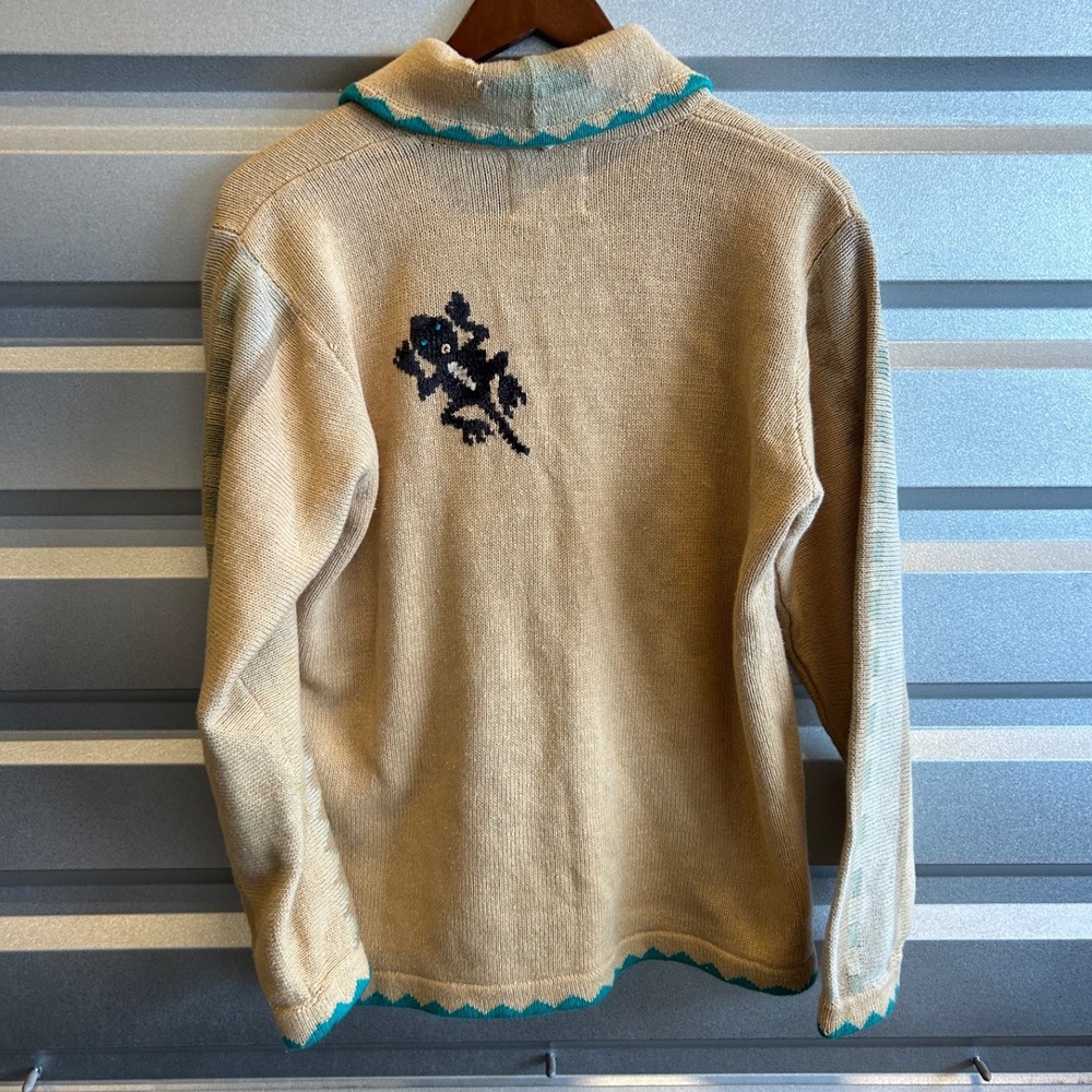 Vintage Storybook Knits Cardigan Small Reptile Lizard Southwest Sweater Beige S - Picture 2 of 9